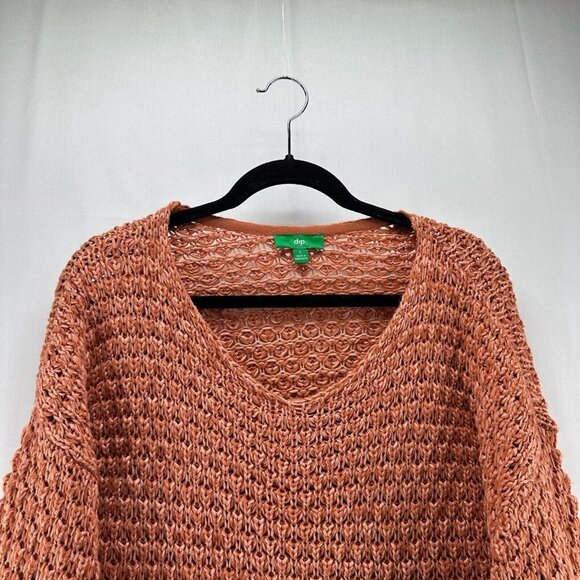 Dip Sweater Women Sz L V Neck Pullover Open Crochet Long Sleeve Preppy Sandstone - Picture 3 of 12